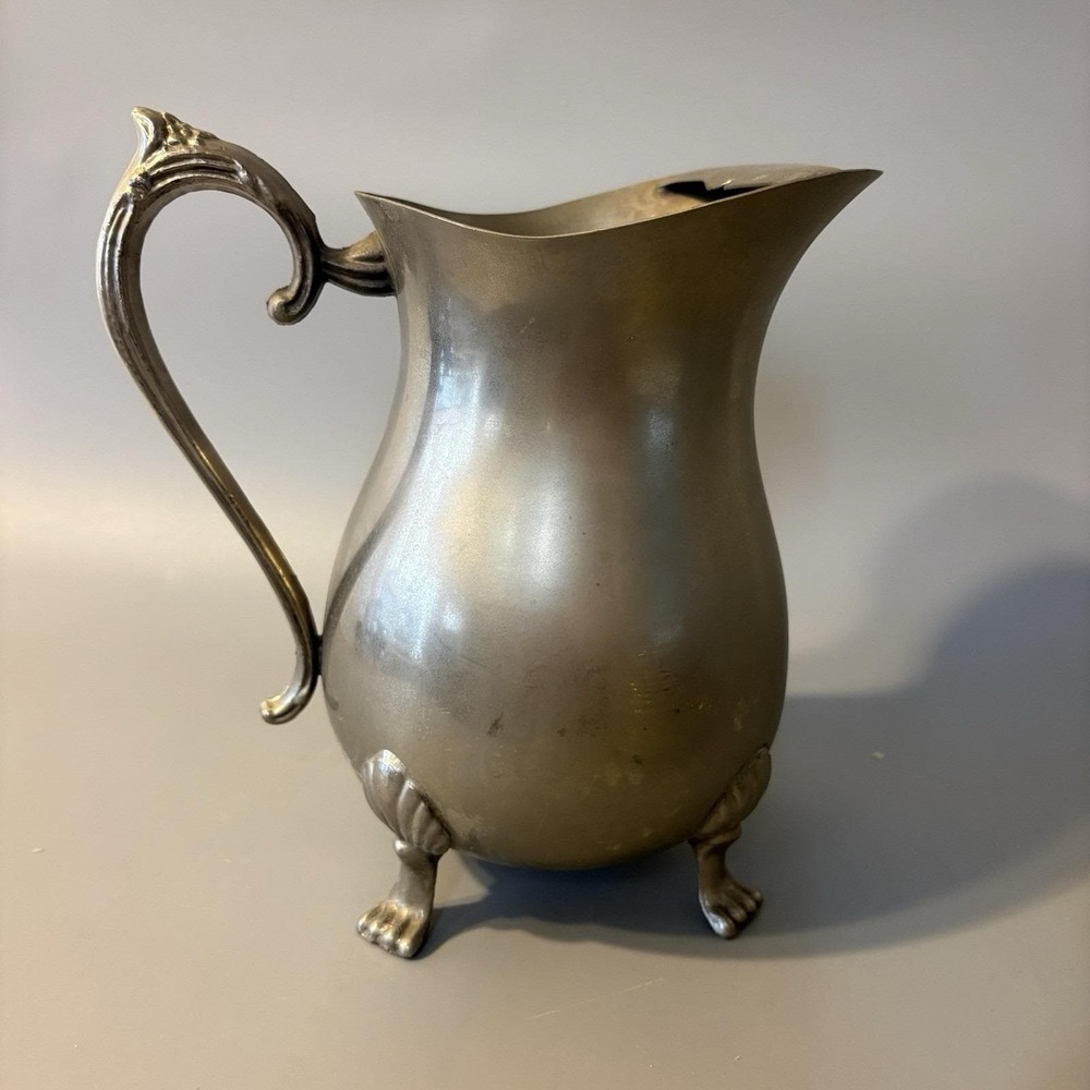 Vintage Leonard Footed Silver Plated Water Pitcher with Ice Guard Ornate